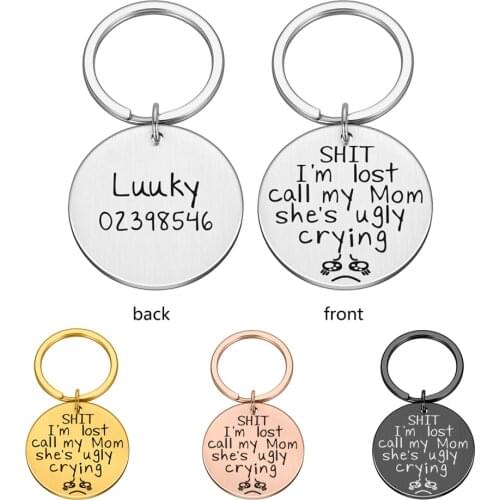 Pet ID Tag Keychain Dog Cat Collar Accessories Key Chain Decoration Pet Name Number Collars Stainless Steel Keyring Dog Cat Tags