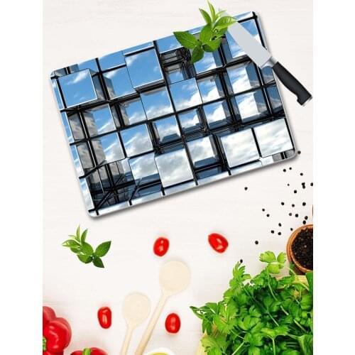 Glass Cutting Board Metallic Cube Patterned Glass Cutting Board Antibacterial Glass Rat Blocks Design Cutting Board | 30 Cm X 40 Cm