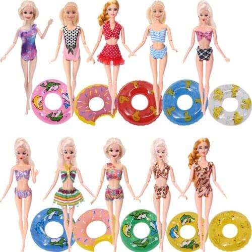 Handmade Doll Accessories Bathing Suits&Swimming Rings For Barbies Doll Cute Ladylike Style For Our Generation Doll Daily Life