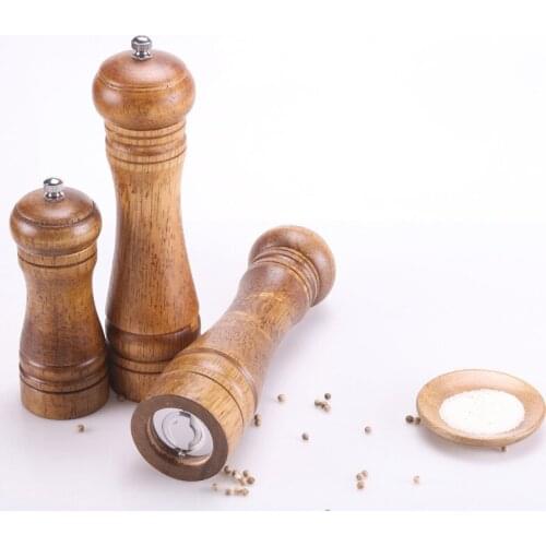 14/22/27 CM High Wooden Salt & Pepper Grinder For Spice Mill/Oak Wood Handheld Seasoning Ceramic Grinding Core Kitchen BBQ Tool