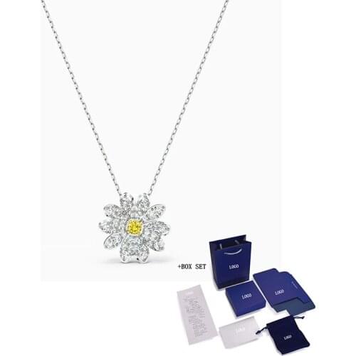 SWA Fashion New Eternal Flower Pendant Yellow Daisy Charm Exquisite Crystal White Gold Necklace Ladies Luxury Charm Jewelry