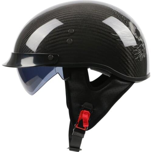 Vintage Black Garman Style Carbon Fiber Motorcycle with Inner Len Half Helmets Motorcycle Biker Cruiser Scooter Touring Helmet