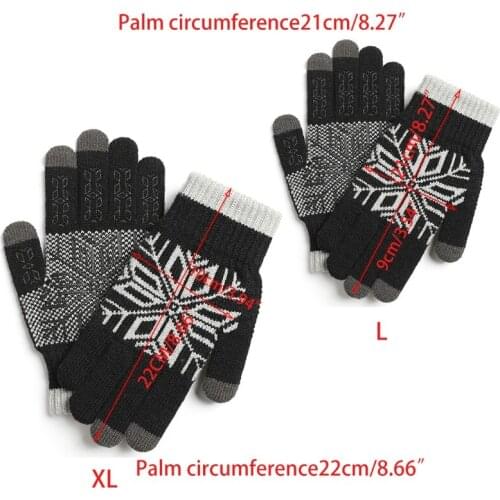 Men Winter Touch Screen Snowflake Knitted Warm Gloves Soft Plush Lining Elastic Cuff Anti-Slip Silicone Cycling Mittens
