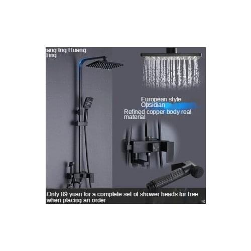 New Bathroom Black Shower Set Nordic Rain Shower Thermostatic Booster Nozzle Household Multifunctional Copper Shower Faucet