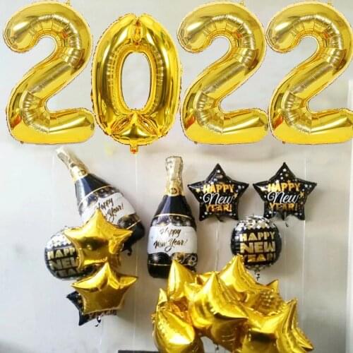 21pcs New Year Foil Balloon Set 2022 Bottle Star Round Balloons Merry Xmas Happy New Year Event Party Decoration Supplies Globos