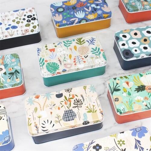 Japanese Style Small Fresh Rectangular Tin Box Candy Box Metal Iron Mac Cosmetics Makeup Jewelry Organizer Storage Boxes 5Pieces