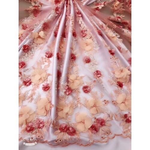 Newest african embroidered mesh fabrics 5 yard/lot BZL-0629 net fabric for party with beads and 3d flowers