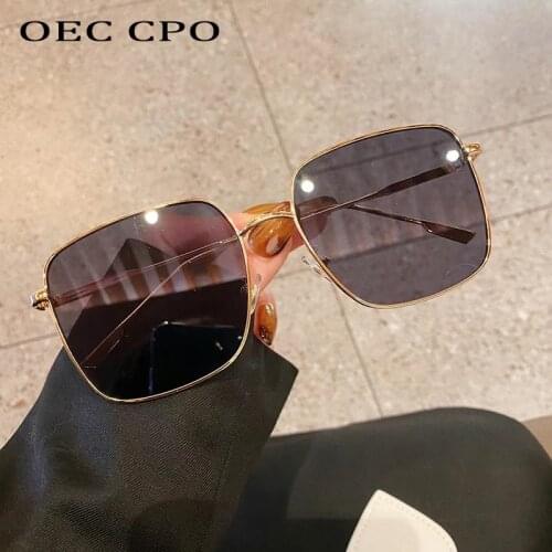 OEC CPO Trendy Square Sunglasses Women Men Brand Design Fashion Big Frame Sun Glasses Female Metal Black Eyeglasses Men UV400