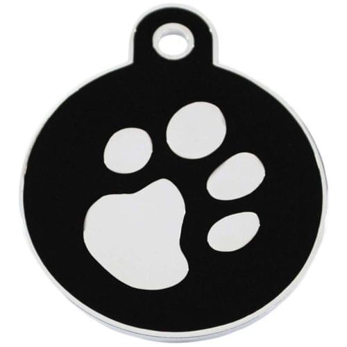 Wholesale Dog Collar Address Tag Round Black/white With Paw Engraving custom metal dogtags FH890335