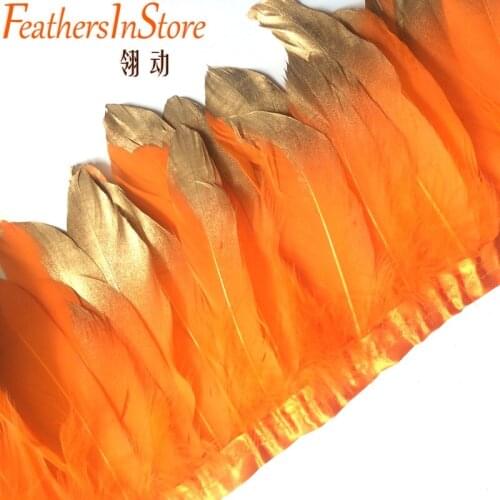 Orange Color Goose feather trims 10 meters/lot Dyed geese feather ribbons /15-18cm Duck feather fringes