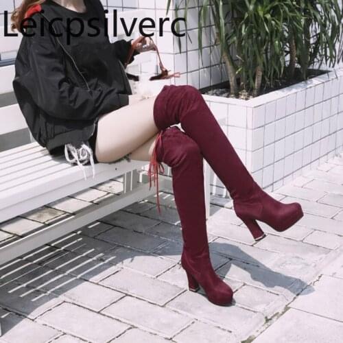 Over the knee boots Autumn And Winter New fashion Round head Lace up Comfortable High heel Womens shoes size 34-43 11cm high