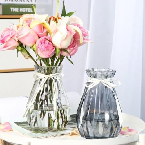 Creative transparent vase European color home glass vase rich bamboo dried flower vase green dill hydroponic vase