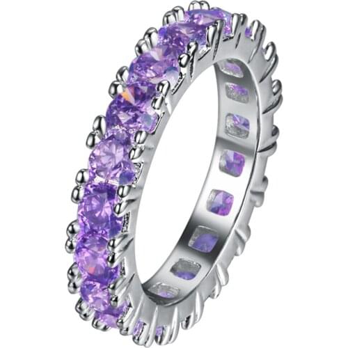UFOORO Luxury purple white pink CZ Crystal Rings For Women princess Wedding band Engagemnet ring silver Jewelry Factory Price