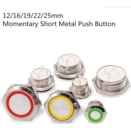 12/16/19/22/25mm Momentary Reset Short Metal Push Button Switch DIY Ultrathin Lamp Waterproof Touch With LED Light