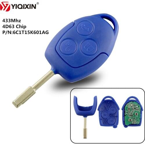 YIQIXIN 3 Button Remote Car Key For Ford Transit WM VM 2006-2014 433Mhz 4D63 Transponder Chip Key P/N: 6C1T15K601AG FO21 Blade