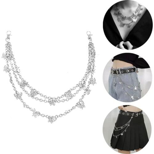 Punk Rock Trousers Chain Fashion Womens Two Layer Butterfly Chain Gold Metal Waist Chains Jewelry Costume Accessories Prop