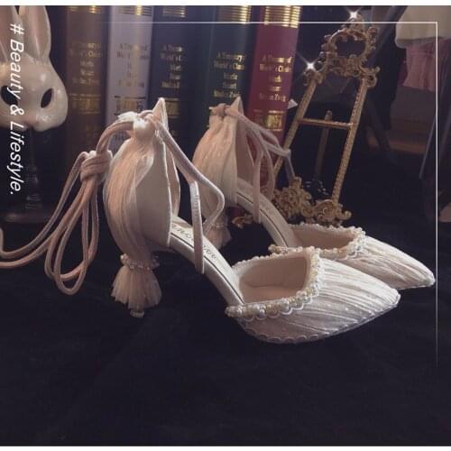 2021 Spring and Summer Princess Style Elegant Polka Dot Cross Strap Pointed Shallow Mouth Female High Heel Wedding Party Shoes