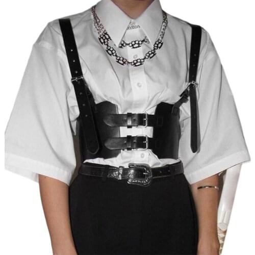 Women Sexy Faux Leather Waist Belt Crop Top Gothic Punk Underbust Corset Cincher LX9E