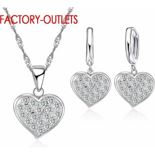 New Arrival 925 Sterling Silver Bridal Jewelry Sets Heart Pattern Romantic Style CZ Crystal Women Girls Party Engagement