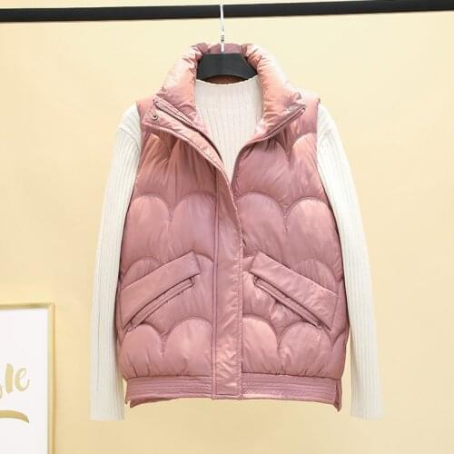 ISENMAL Women Sleeveless Vest Winter Warm Plus Size 2XL Down Cotton Padded Jacket Female Veats Mandarin Collar Sleeveless