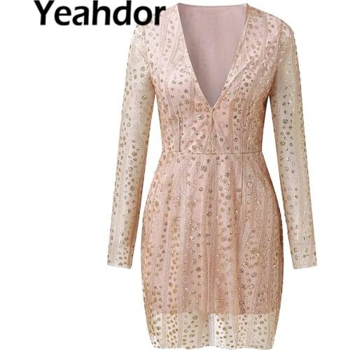 Womens Sequin Dot Cocktail Dresses Sexy Ladies Deep V Neck Elegant Banquet Party Dress for Wedding Bridesmaid Evening Gown