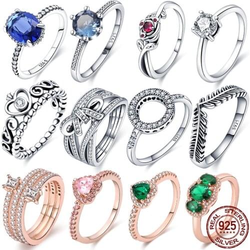 2021 New Hot Sale 925 Sterling Silver Rings For Women Blue Zircon Sparkle Crown Ring Making Jewelry Gift Party Engagement