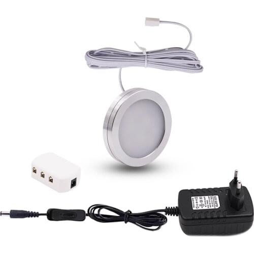 1/3/6/8 Lights LED Under Cabinet Lighht Dimmable 2.5W DC 12V EU US UK AU Switch Closet Lights for Kitchen Puck Lights Aluminum