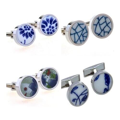10pairs/lot Pottery And Porcelain China Cufflinks 5 Patterns Porcelain Cuff Links Shirt Cuff Button Mens Jewelry Accessory