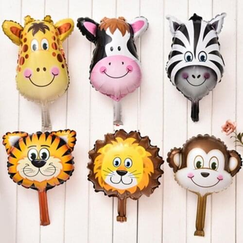 10pcs Mini jungle wild animal aluminum foil balloon birthday party decoration baby toy lion monkey zebra deer cow animal head