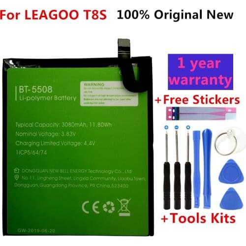 100% Original 3080mAh BT-5508 Battery For Leagoo T8S Mobile Phone In Stock Latest Production High Quality Battery + Free Tools