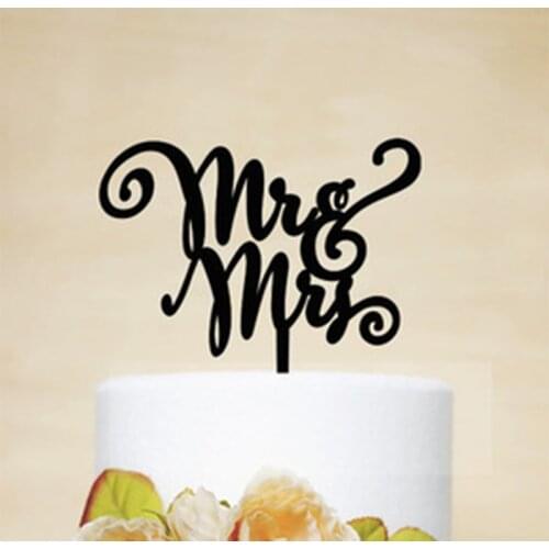 16pcs/pack Wedding Cake Topper Casamento Decoration Unique Acrylic Custom Name black Mr & Mrs Bilayer Structure Love stand
