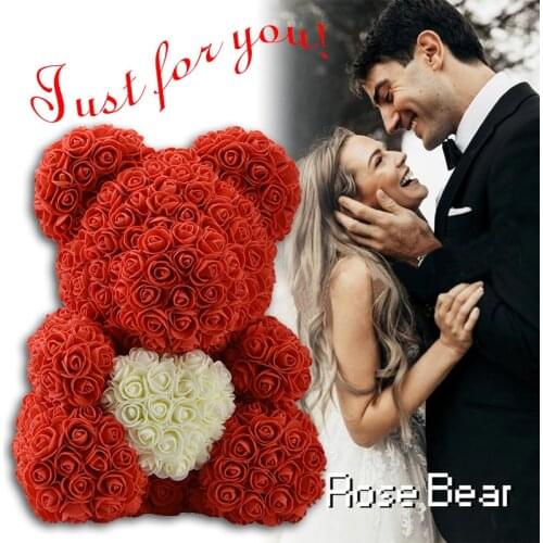 2020 DropShipping Big Red Teddy Bear Rose with Heart Wedding Flower Artificial Decor Christmas Gifts for Women Valentines Gift