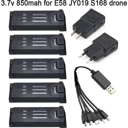 850mAh 3.7V Battery Charger Sets for E58 JY019 S168 RC Quadcopter Spare Parts 3.7v RC Drone Lipo Battery for E58 drone 5pcs/sets
