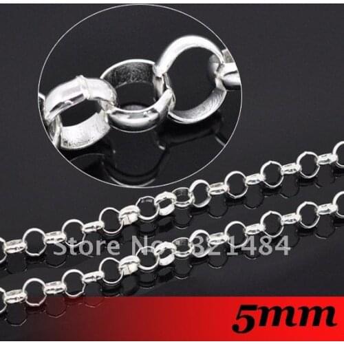Free Ship! 5mm 50meter Silver plated Bulk Supplies Metal Findings Necklace chain Circle O cross Rolo Link chains for jewelry