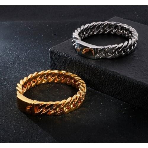 15mm Personality Simple Curb Cuban Bracelet Men Titanium Steel High Polished Shiny Metal Hook Bracelets HipHop Jewelry