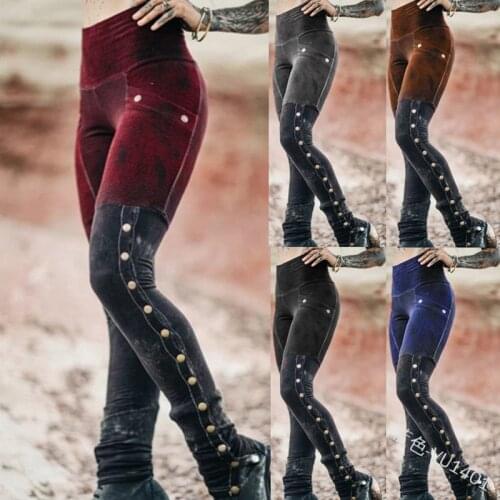 Vintage Womens Gothic Pants Pocket Nail Steampunk Trousers Sexy Slim Foot Pants Stretch Pocket Hip Hop Rock Style Pencil Pants