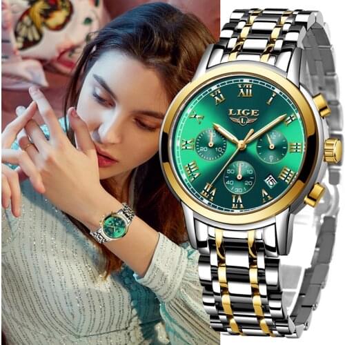 2020 LIGE Fashion Women Watches Ladies Top Brand luxury Waterproof Gold Quartz Watch Women Stainless Steel Date Wear Gift Clock