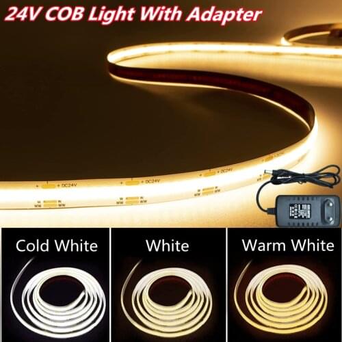 COB LED Strip Light Flexible String With DC 24V Adapter No Light Spot Night Lamp For Home Living Room Wall Background Lighting