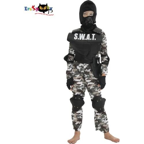 Eraspooky Carnival Party Fancy Dress Child SWAT Team Halloween Costume For Kids Camouflage Army Jumpsuit Outdoor Game Cosplay