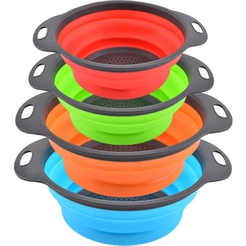7.5inch and 9inch Kitchen Colanders Strainers Folding Drain Basket Retractable Silicone Fruit Vegetable Colander Kitchen Storage