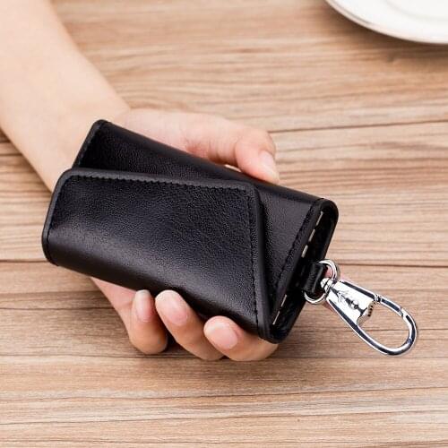 Hot Sale High Quality Fashion Waist Buckle Card Pocket Cash Slot Split Cow Leather Hanging Key Ring Bag Holder Case