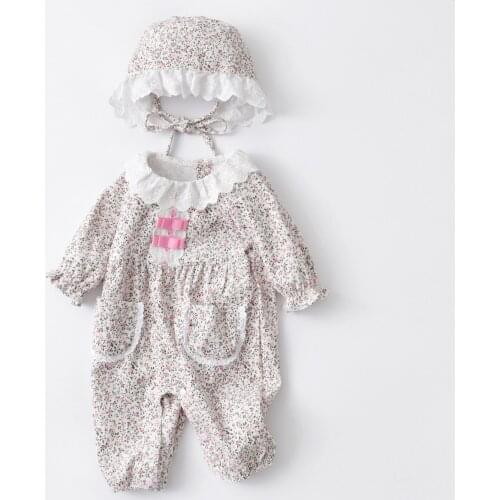 Newborn Baby Girls Romper Floral Print Long Sleeve Jumpsuit Cotton Infant Baby Clothes Outfits with Hat 0-2Y