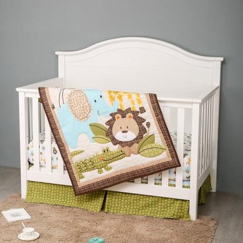 3pcs Lion baby bedding set 100% cotton curtain baby bed set de cuna para bebe ,Fitted Sheet, Crib Quilt, Dust Ruffle