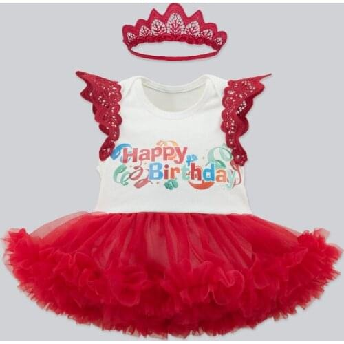 Happy My Birthday Costume Baby Girls Outfit Bebe Kids Lace Romper Tutu Jumpsuit Overall Children Baby Infant Clothing 2PCS White