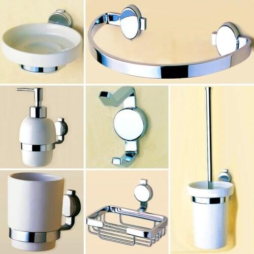 Brass Bathroom Accessories Set Chrome Bath Shower Soap Dish Dispenser WC Paper Holder Ceramice Toilet Brush holders Towel Ring