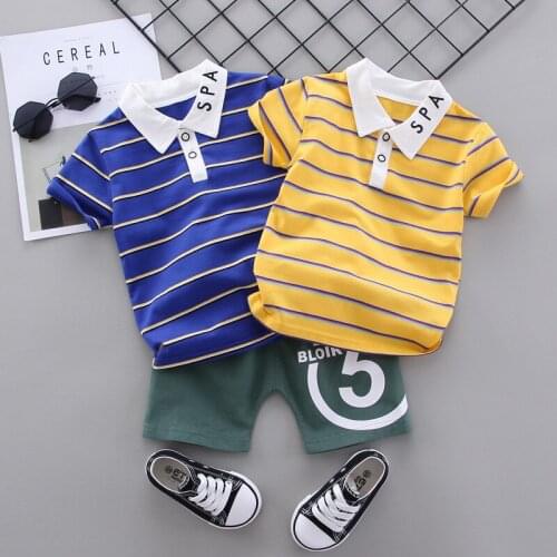 2020 Summer Childrens Clothing Clothes Set For Boys Striped Short-sleeved T-shirt Shirt Pants 2 Sets Boys Suit Casual Fashion