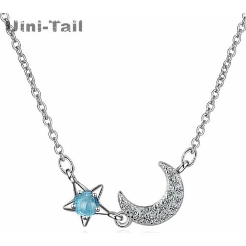 Uini-Tail hot new 925 sterling silver small fresh blue stars moon micro-inlaid necklace temperament fashion sweet romantic ED197