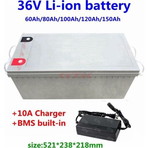 36V 60Ah 80Ah 100Ah 120Ah 150Ah Lithium li-ion battery with BMS 10S for rickshaw solar power system UPS+10A charger