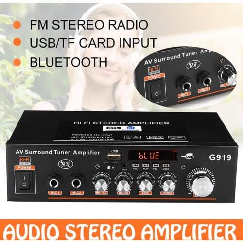 12V/220V 360W G919 Mini Amplificador Audio Bluetooth Stereo Power Amplifier FM SD Hifi 2CH Amp Music Player For Car Home