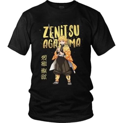 Mens Demon Slayer Kimetsu No Yaiba T-Shirt Funny Zenitsu Agatsuma Tshirt Short Sleeve Hip Hop T Shirt Cotton Tee Gift Idea